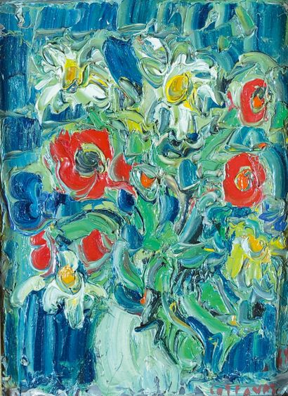 null André COTTAVOZ (1922-2012)

"Fleurs", 1968. 

Huile sur panneau signé en bas...