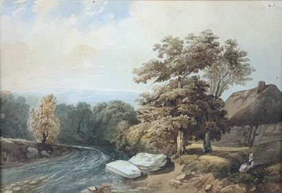 null Ecole française du XIXe siècle

Paysanne au bord de rivière.

Aquarelle.

17,5...