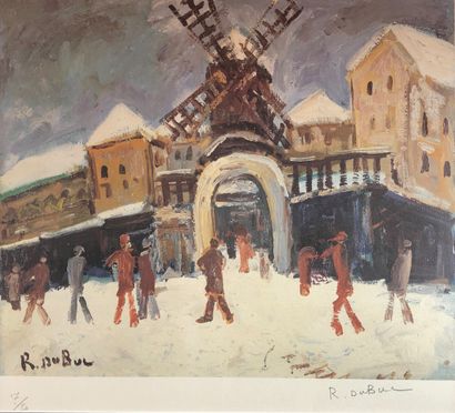 null Roland DUBUC (1924-1998)

Le moulin de la galette l'hiver.

Lithographie signée...