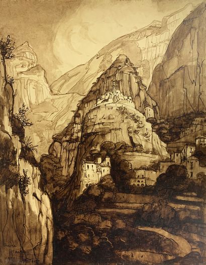 null André MAIRE (1898-1984)

"Positano", 1957.

Encre et lavis d'encre sépia signé,...