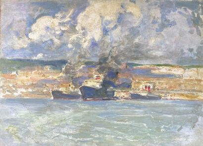 null Paul Elie DUBOIS (1886-1949) (attribué à)

Vue du port d'Alger.

Huile sur panneau...