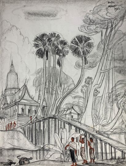 null André MAIRE (1898-1984)

Siem Reap, la pagode, 1955.

Fusain et pastel signé...