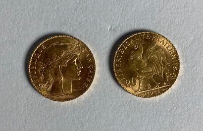 Lot de deux pièces de 20 francs or au coq...