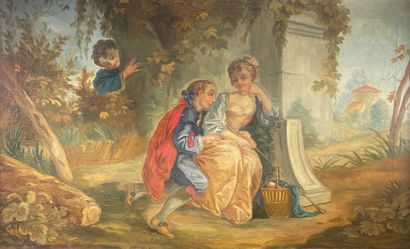 null French school around 1900 

Gallant scenes.

Pair of oil on canvas. 

49 x 80...