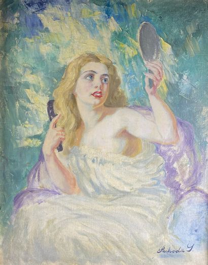 Istvan PRIHODA (1891-1965) 

Femme au miroir.

Huile...