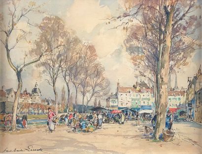 null Paul Emile LECOMTE (1877-1950)

Marché.

Aquarelle signée en bas à gauche. Etiquette...