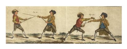 null Ecole du XVIIIe siècle

Figures d'escrime.

Paire de gravures aquarellées (tirées...