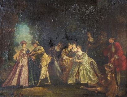 null Ecole du XIXe siècle d'après Nicolas LANCRET (1690-1743)

Scène champêtre.

Huile...