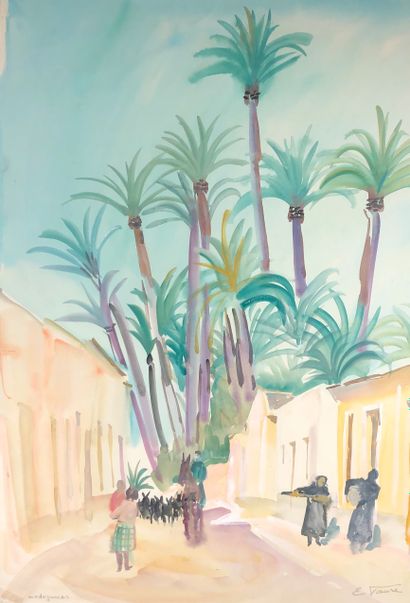 null Elisabeth FAURE (1906-1964)

Street with palm trees in Madagscar.

Watercolor...
