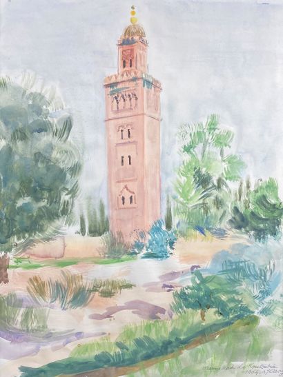 null A. J. DAVY (XXth century)

"Marrakech, the Koutoubia", 1964.

Watercolor signed,...