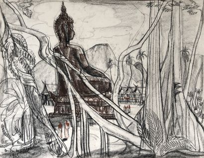 null André MAIRE (1898-1984)

Le grand Bouddha, Laos, 1955.

Fusain et pastel signé...