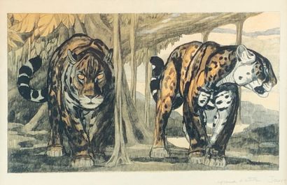 null Paul JOUVE (1878-1973)

Two jaguars.

	Original lithograph, in colors. Artist's...