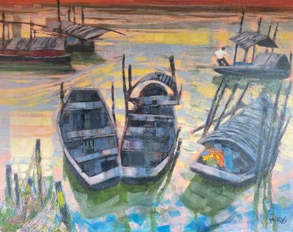 null Michel KING (né en 1930)

"Les barques chinoises".

Huile sur toile signée en...