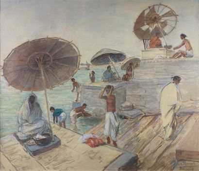 null Jeanne Clémentine THOINOT (1876-1945)

Les eaux sacrées du Gange, Bénarès Inde.

Aquarelle...