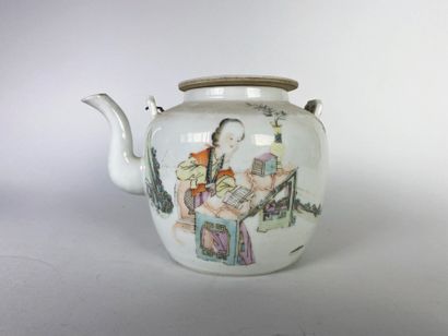 Porcelain and enamel teapot of the pink family,...