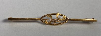 null Brooch in 18K yellow gold (750°/°°) set with two small pearls forming the balls...
