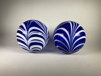 Two decorative balls in blue and white blown...