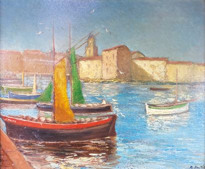R. BASTIDE (XXe siècle) 
Le port de Saint-Tropez....