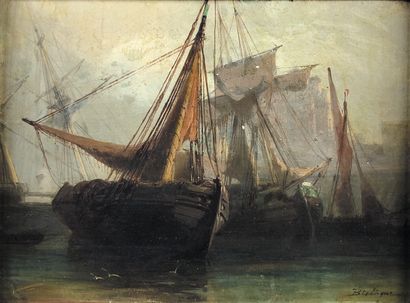 Paul BISTAGNE (1850-1886) 
Vue d'un port....