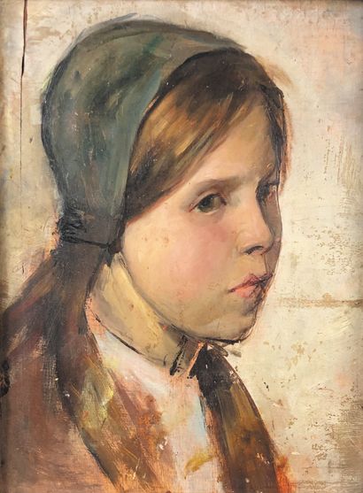 null William FERON (1858-1894)

Portrait of a young girl.

Oil on panel signed on...