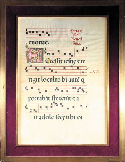 Page of antiphonary on vellum paper decorated...