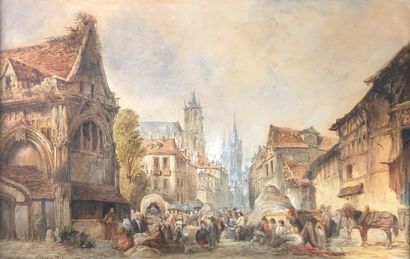 Félix GODEFROY (?-1848). Animated market,...