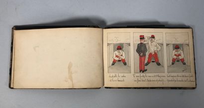  Album de dix-sept aquarelles et dessins à sujets militaires. 
Fin du XIXe siècle....