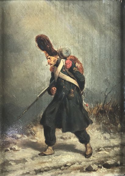 null Hippolyte BELLANGÉ (1800-1866)

Soldat marchand, 1854.

Huile sur panneau signé...