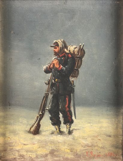 null Ecole du XIXe siècle

Fantassin dans la neige, guerre de 1870.

Huile sur toile...
