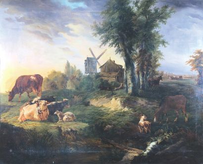 null Ecole hollandaise du XIXe siècle

Troupeau près des moulins.

Huile sur toile.

74,5...