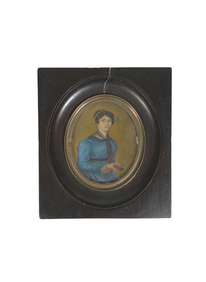  Henriette KOSMANN-SICHEL (1866-1926) 
Portrait de femme à la robe bleue, 1895. 
Miniature...