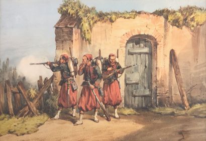 null Orlando NORIE (1832-1901)

Trois zouaves.

Aquarelle signée sur le côté droit,...