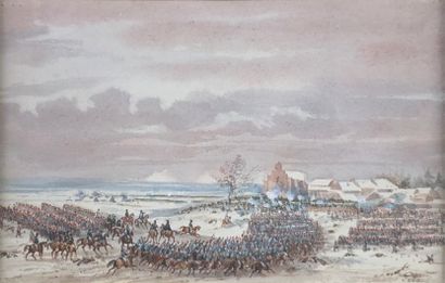  Gaspard GOBAUT (1814-1882) 
Scène de bataille. 
Aquarelle signée en bas à droite....