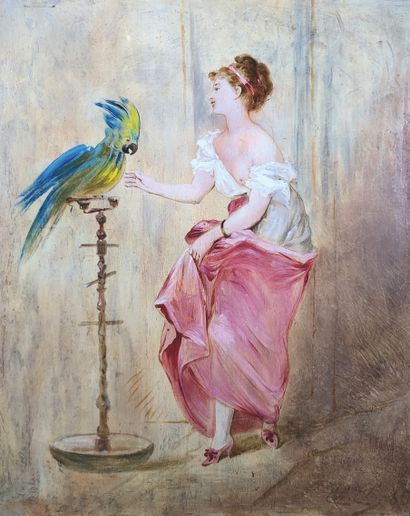 null Charles Josuah CHAPLIN (1825 -1891) 

Jeune fille au perroquet. 

Huile sur...