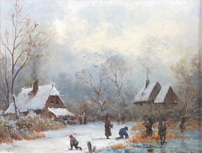 Victor PUHONNY (1838-1909) 

Paysage de neige,...