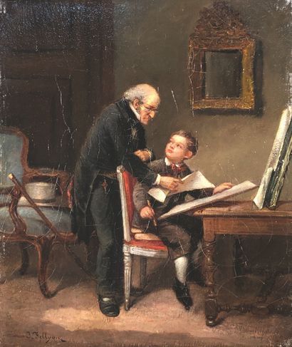 null Jules FILLYON (1824-1883)

L'élève et son maitre.

Huile sur toile signée en...
