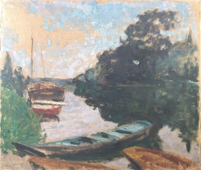  Armand GUILLAUMIN (In the taste of)

Boats on the river.

Oil on canvas (Accident).

46... Gazette Drouot