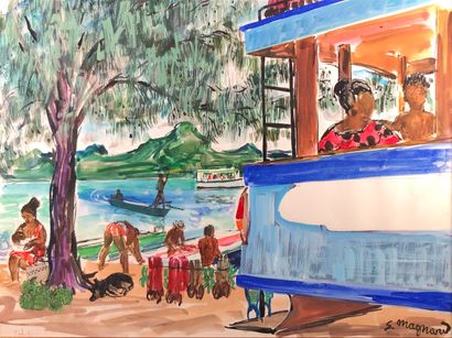 null Stéphane MAGNARD (1917-2010)

Bus à Tahiti.

Aquarelle signée en bas à droite,...