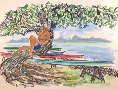 null Stéphane MAGNARD (1917-2010)

Farniente près des pirogues à Tahiti.

Aquarelle...