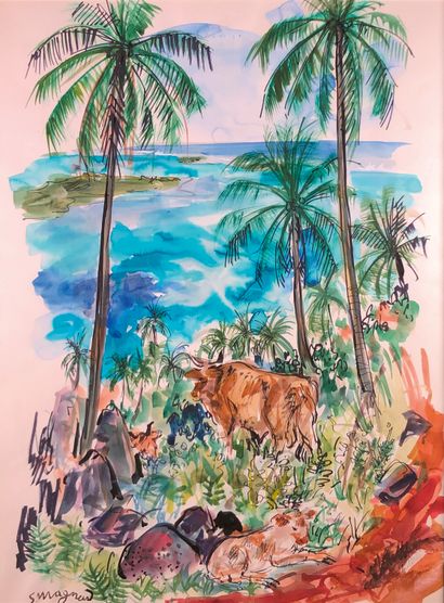 null Stéphane MAGNARD (1917-2010)

Vaches avec vue à Tahiti.

Gouache signée en bas...