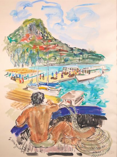 null Stéphane MAGNARD (1917-2010)

Amarrage au port à Tahiti.

Aquarelle signée en...