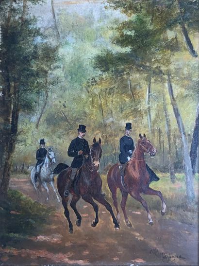 null Paul PERBOYRE (1851-1929)
Les cavaliers en forêt.
Huile sur panneau signé en...