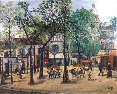 null Pierre FARGE (1878-1947)
Hôtel du Tertre à Montmartre.
Huile sur toile signée...