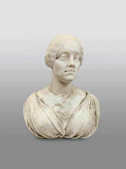 null W. V. HOYER ( XIXe siècle)
Buste de femme, 1848.
Sculpture en marbre signée,...