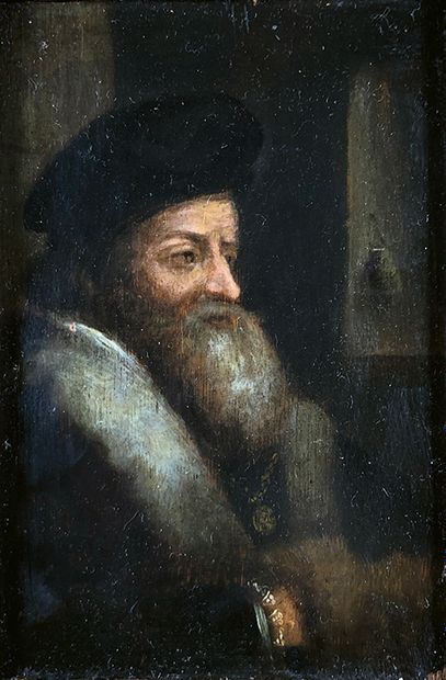 null Ecole du XIXe dans le goût du XVIIe siècle flamand
Portrait d'homme barbu.
Huile...