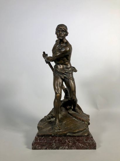 null Georges COLIN ( 1876-1917)
Le pagayeur. 
Epreuve en bronze à patine brun nuancé....