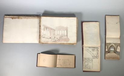 null Ecole du XIXe siècle
Quatre carnets de dessin de voyageur. Croquis de Flandres,...