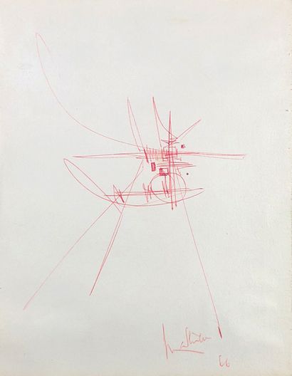 null Georges MATHIEU (1921-2012)
Composition, 1966.
Encre rouge sur papier signé...