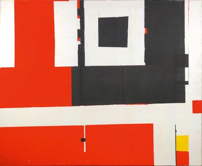 null Pierre WINDORF (1944-2007) 
Composition en noir, rouge, jaune et blanc, 1999.
Acrylique...