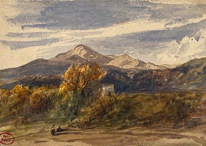 null Paul HUET (1803-1869)
Paysage provençal.
Aquarelle sur papier contrecollé. Cachet...